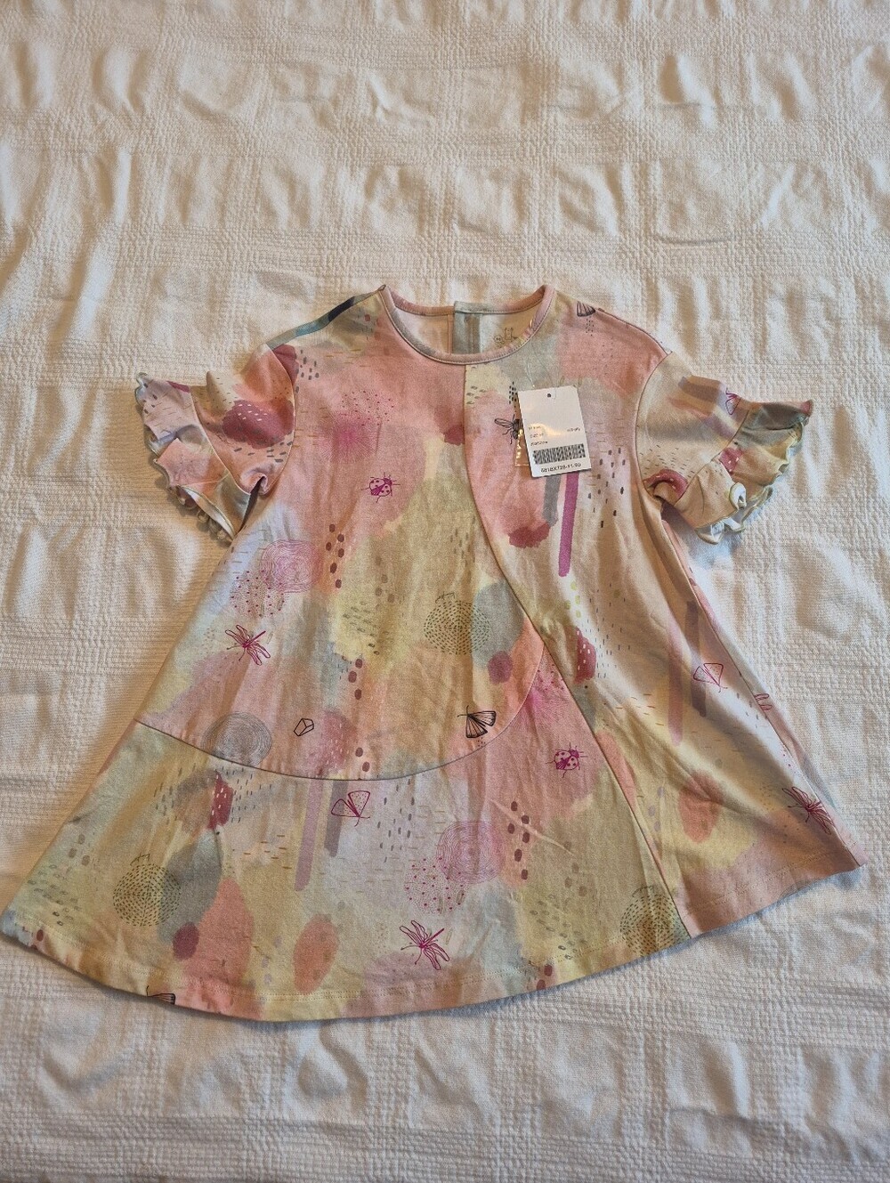 Kingkow girls 90 or 3T watercolor dress short sleeve, NEW